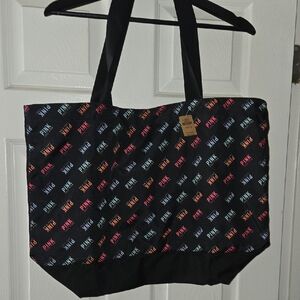 PINK Victoria's Secret Black Tote with Multicolor Logo Print